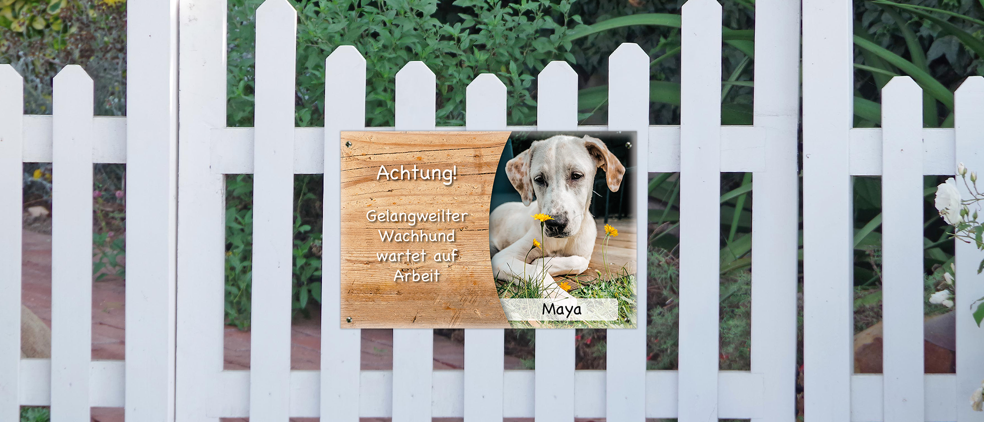 Hundeschild für Gartenzaun